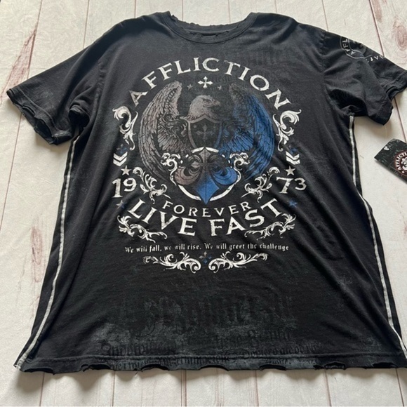 Affliction Other - NWT Affliction Mens T-Shirt 2X Black Live Fast Double Side Distressed Y2K Grunge